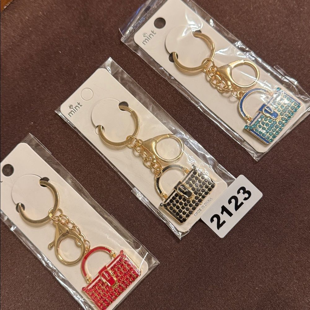 2123-3 Color Options Rhinestone Purse Key Ring, Bag Charm